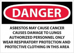 NMC - "Danger - Asbestos May Cause Cancer", 20" Long x 28" Wide, Aluminum Safety Sign - Rectangular, 0.04" Thick, Use for Hazardous Materials - Makers Industrial Supply