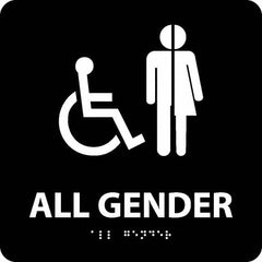 NMC - "All Gender", 8" Long x 8" Wide, Gravoply (Engraved) Safety Sign - Square, 0.25" Thick, Use for Restroom, Janitorial & Housekeeping - Makers Industrial Supply