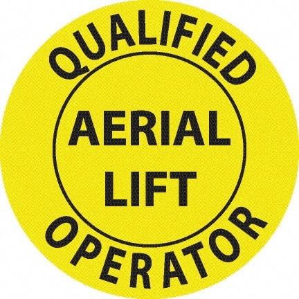 NMC - Qualified Aerial Lift Operator, Hard Hat Label - Black on Yellow, 0.045" Thick, For Accident Prevention - Makers Industrial Supply