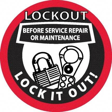 NMC - Lockout Before Service Repair or Maintenance - Lock It Out, Hard Hat Label - Black & Red on White, 0.045" Thick, For Accident Prevention - Makers Industrial Supply