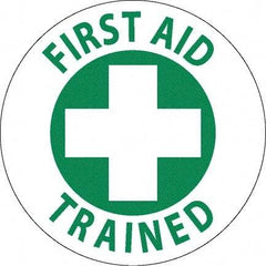 NMC - First Aid Trained, Hard Hat Label - Green on White, 0.045" Thick, For Accident Prevention - Makers Industrial Supply