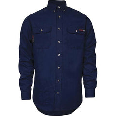 National Safety Apparel - Size 3XL Navy Blue Flame Resistant/Retardant Long Sleeve Button Down Shirt - Exact Industrial Supply