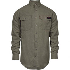 National Safety Apparel - Size S Khaki Flame Resistant/Retardant Long Sleeve Button Down Shirt - Exact Industrial Supply