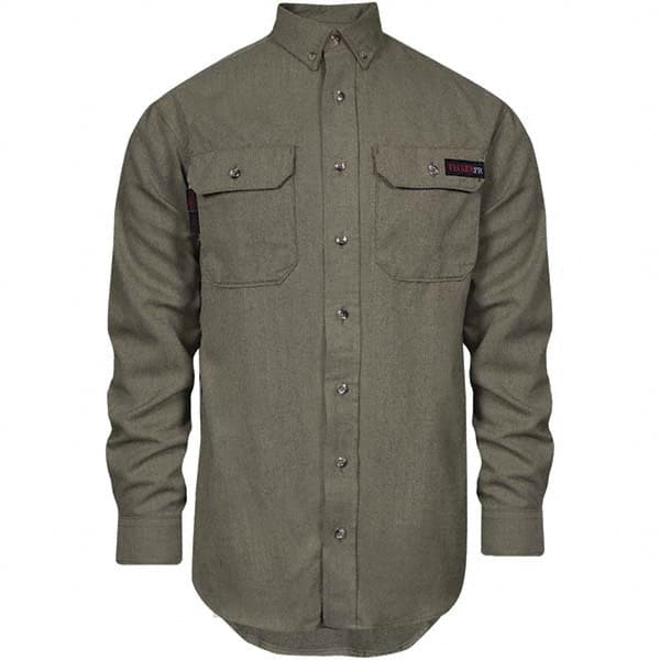 National Safety Apparel - Size M Tall Khaki Flame Resistant/Retardant Long Sleeve Button Down Shirt - Exact Industrial Supply