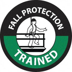 NMC - Fall Protection Trained, Hard Hat Label - Diamond, White & Green on Black, 0.004" Thick, Indoor or Outdoor, Adhesive Backed, For Accident Prevention - Makers Industrial Supply