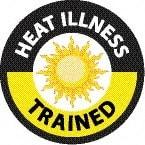 NMC - Heat Illness Trained, Hard Hat Label - Round, White & Yellow on Black, 0.004" Thick, Indoor or Outdoor, Adhesive Backed, For Accident Prevention - Makers Industrial Supply