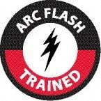 NMC - Arc Flash Trained, Hard Hat Label - Round, White & Red on Black, 0.004" Thick, Indoor or Outdoor, Adhesive Backed, For Accident Prevention - Makers Industrial Supply