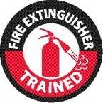 NMC - Fire Extinguisher Trained, Hard Hat Label - Diamond, Black & Red on White, 0.004" Thick, Indoor or Outdoor, Adhesive Backed, For Accident Prevention - Makers Industrial Supply