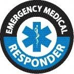 NMC - Emergency Medical Responder, Hard Hat Label - Round, Black & Blue on White, 0.004" Thick, Indoor or Outdoor, Adhesive Backed, For Accident Prevention - Makers Industrial Supply