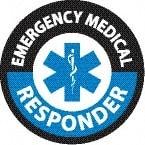 NMC - Emergency Medical Responder, Hard Hat Label - Round, Black & Blue on White, 0.004" Thick, Indoor or Outdoor, Adhesive Backed, For Accident Prevention - Makers Industrial Supply