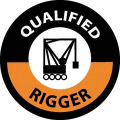 NMC - Qualified Rigger, Hard Hat Label - Round, Black & Orange on White, 0.004" Thick, Indoor or Outdoor, Adhesive Backed, For Accident Prevention - Makers Industrial Supply