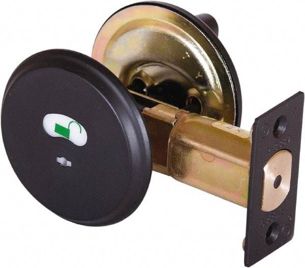 Stanley - 1-3/8 to 2" Door Thickness, Satin Chrome Finish, Occupancy Indicator Deadbolt - Nonhanded Handling, Push in Lever Override, Keyless Cylinder - Makers Industrial Supply