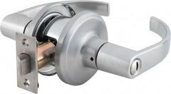 Stanley - Grade 2 Privacy Lever Lockset - 2-3/8 & 2-3/4" Back Set, Keyless Cylinder, Brass Alloy, Satin Chrome Finish - Makers Industrial Supply