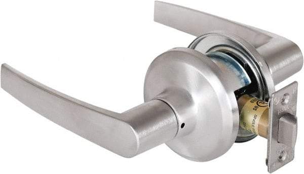 Stanley - Grade 2 Passage Lever Lockset - 2-3/8 & 2-3/4" Back Set, Keyless Cylinder, Brass Alloy, Satin Chrome Finish - Makers Industrial Supply