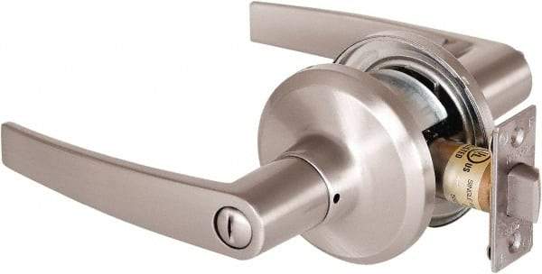 Stanley - Grade 2 Privacy Lever Lockset - 2-3/8 & 2-3/4" Back Set, Keyless Cylinder, Brass Alloy, Satin Nickel Finish - Makers Industrial Supply