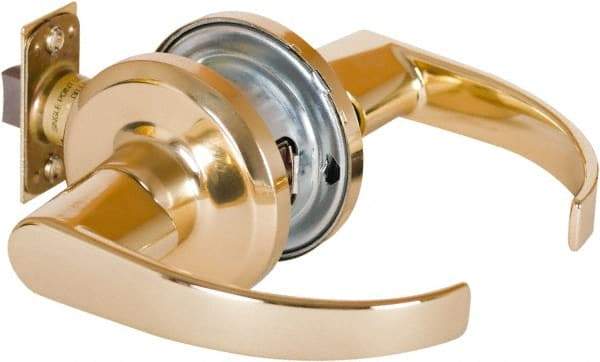 Stanley - Grade 2 Passage Lever Lockset - 2-3/8 & 2-3/4" Back Set, Keyless Cylinder, Brass Alloy, Bright Brass Finish - Makers Industrial Supply