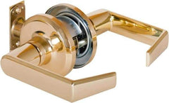 Stanley - Grade 2 Passage Lever Lockset - 2-3/8 & 2-3/4" Back Set, Keyless Cylinder, Brass Alloy, Bright Brass Finish - Makers Industrial Supply