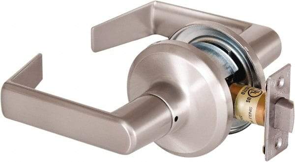 Stanley - Grade 2 Passage Lever Lockset - 2-3/8 & 2-3/4" Back Set, Keyless Cylinder, Brass Alloy, Satin Nickel Finish - Makers Industrial Supply