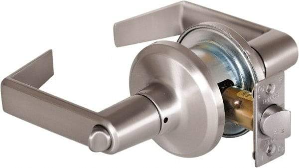 Stanley - Grade 2 Privacy Lever Lockset - 2-3/8 & 2-3/4" Back Set, Keyless Cylinder, Brass Alloy, Satin Nickel Finish - Makers Industrial Supply