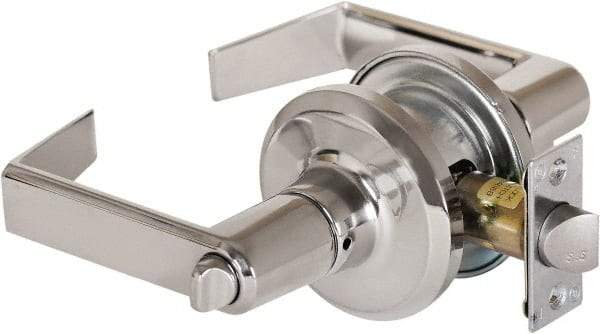 Stanley - Grade 2 Privacy Lever Lockset - 2-3/8 & 2-3/4" Back Set, Keyless Cylinder, Brass Alloy, Bright Chrome Finish - Makers Industrial Supply