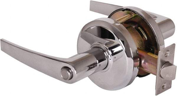 Stanley - Grade 2 Privacy Lever Lockset - 2-3/4" Back Set, Keyless Cylinder, Brass Alloy, Bright Chrome Finish - Makers Industrial Supply