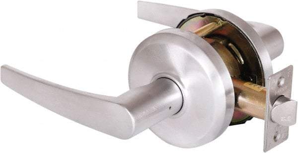 Stanley - Grade 2 Passage Lever Lockset - 2-3/4" Back Set, Keyless Cylinder, Brass Alloy, Satin Chrome Finish - Makers Industrial Supply