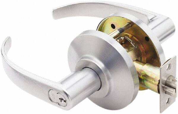 Best - Grade 2 Storeroom Lever Lockset - 2-3/4" Back Set, Key In Lever Cylinder, Brass Alloy, Satin Chrome Finish - Makers Industrial Supply