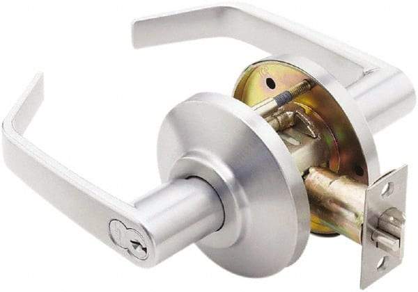 Best - Grade 2 Entrance Lever Lockset - 2-3/4" Back Set, Key In Lever Cylinder, Brass Alloy, Satin Chrome Finish - Makers Industrial Supply