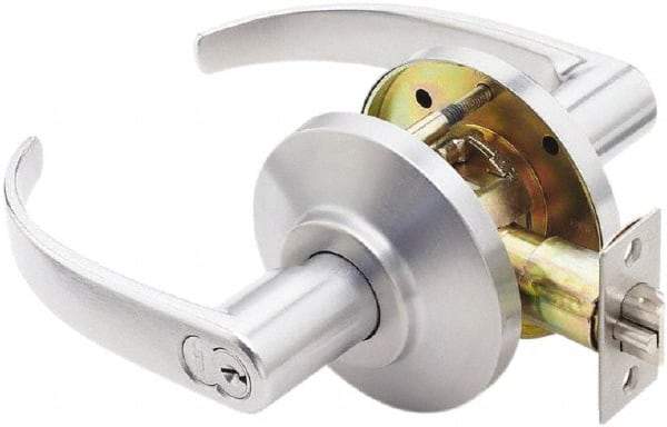 Best - Grade 2 Entrance Lever Lockset - 2-3/4" Back Set, Key In Lever Cylinder, Brass Alloy, Satin Chrome Finish - Makers Industrial Supply