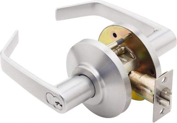 Best - Grade 2 Entrance Lever Lockset - 2-3/4" Back Set, Key In Lever Cylinder, Brass Alloy, Satin Chrome Finish - Makers Industrial Supply