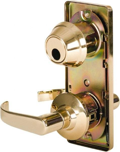 Stanley - Grade 2 Passage Lever Lockset - 2-3/4" Back Set, Keyless Cylinder, Brass Alloy, Bright Brass Finish - Makers Industrial Supply