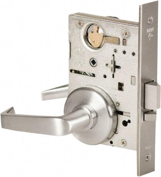 Best - Grade 1 Storeroom Lever Lockset - 2-3/4" Back Set, Keyless Cylinder, Brass Alloy, Satin Chrome Finish - Makers Industrial Supply