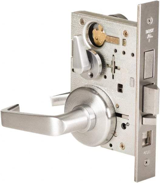 Stanley - Grade 1 All Purpose Lever Lockset - 2-3/4" Back Set, Best SFIC Cylinder, Brass Alloy, Satin Chrome Finish - Makers Industrial Supply