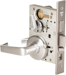 Stanley - Grade 1 Dormitory Lever Lockset - 2-3/4" Back Set, Best SFIC Cylinder, Brass Alloy, Satin Chrome Finish - Makers Industrial Supply