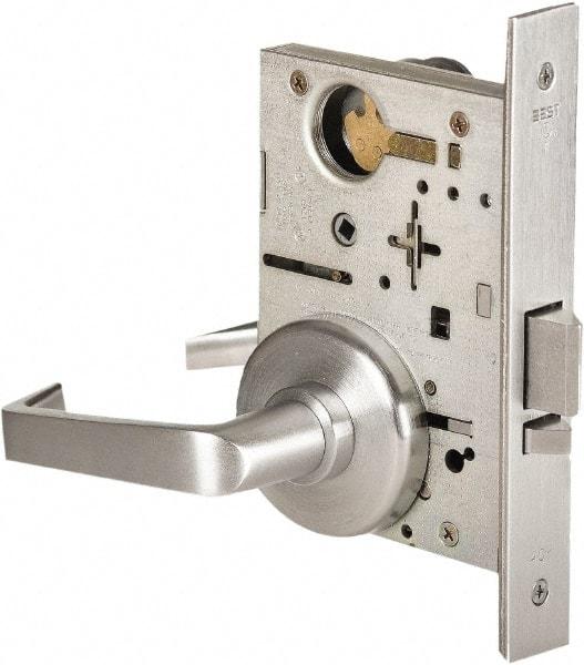 Stanley - Grade 1 Storeroom Lever Lockset - 2-3/4" Back Set, Best SFIC Cylinder, Brass Alloy, Satin Chrome Finish - Makers Industrial Supply