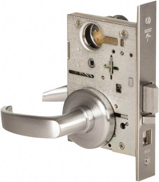 Stanley - Grade 1 Storeroom Lever Lockset - 2-3/4" Back Set, Best SFIC Cylinder, Brass Alloy, Satin Chrome Finish - Makers Industrial Supply