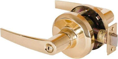 Stanley - Grade 1 Privacy Lever Lockset - 2-3/4" Back Set, Keyless Cylinder, Brass Alloy, Bright Brass Finish - Makers Industrial Supply