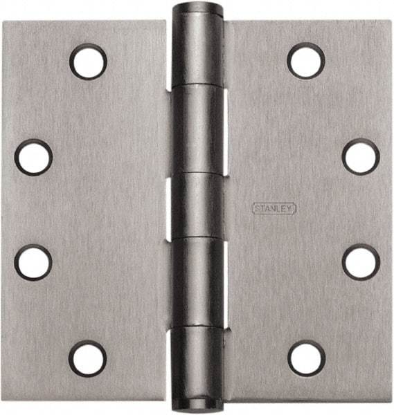 Stanley - 4-1/2" Long x 4-1/2" Wide Carbon Alloy Steel Full Mortise Hinge - Prime Coat Gray Finish, 5 Knuckles, 8 Holes - Makers Industrial Supply