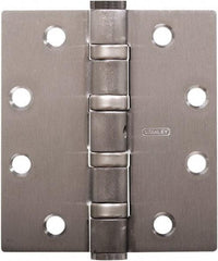 Stanley - 4-1/2" Long x 4" Wide 304 Stainless Steel Full Mortise Hinge - Satin Stainless Steel Finish, 5 Knuckles, 8 Holes - Makers Industrial Supply