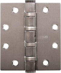 Stanley - 5" Long x 5" Wide Carbon Alloy Steel Full Mortise Hinge - Satin Chrome Plated Finish, 5 Knuckles, 8 Holes - Makers Industrial Supply