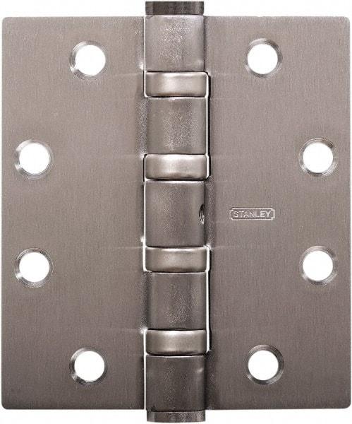 Stanley - 4-1/2" Long x 4" Wide Carbon Alloy Steel Full Mortise Hinge - Satin Chrome Plated Finish, 5 Knuckles, 8 Holes - Makers Industrial Supply