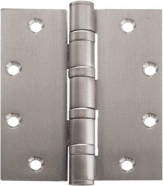 Stanley - 5" Long x 5" Wide Carbon Alloy Steel Full Mortise Hinge - Bright Brass Plated Finish, 5 Knuckles, 8 Holes - Makers Industrial Supply