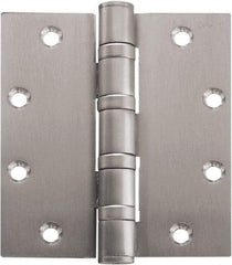 Stanley - 4-1/2" Long x 4-1/2" Wide Carbon Alloy Steel Full Mortise Hinge - Bright Brass Plated Finish, 5 Knuckles, 8 Holes - Makers Industrial Supply