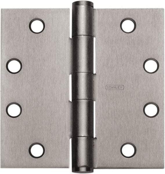 Stanley - 4-1/2" Long x 4" Wide Carbon Alloy Steel Full Mortise Hinge - Satin Chrome Plated Finish, 5 Knuckles, 8 Holes - Makers Industrial Supply