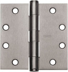 Stanley - 5" Long x 4-1/2" Wide 304 Stainless Steel Full Mortise Hinge - Satin Stainless Steel Finish, 5 Knuckles, 8 Holes - Makers Industrial Supply