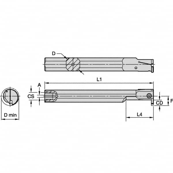 Kennametal - 5/8" Min Bore Diam, 125mm OAL, 1/2" Shank Diam, A-EVE Indexable Boring Bar - 1" Max Bore Depth, EG0200M02P02 Insert - Makers Industrial Supply