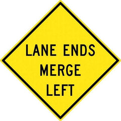 NMC - "Lane Ends Merge Left", 30" Wide x 30" High, Aluminum Traffic Control Signs - 0.08" Thick, Black on Yellow, High Intensity Reflectivity, Diamond, Post Mount - Makers Industrial Supply