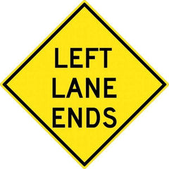 NMC - "Left Lane Ends", 30" Wide x 30" High, Aluminum Traffic Control Signs - 0.08" Thick, Black on Yellow, High Intensity Reflectivity, Diamond, Post Mount - Makers Industrial Supply