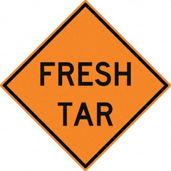 NMC - "Fresh Tar", 30" Wide x 30" High, Aluminum Construction Roadway Signs - 0.08" Thick, Black on Orange, High Intensity Reflectivity, Diamond, Post Mount - Makers Industrial Supply