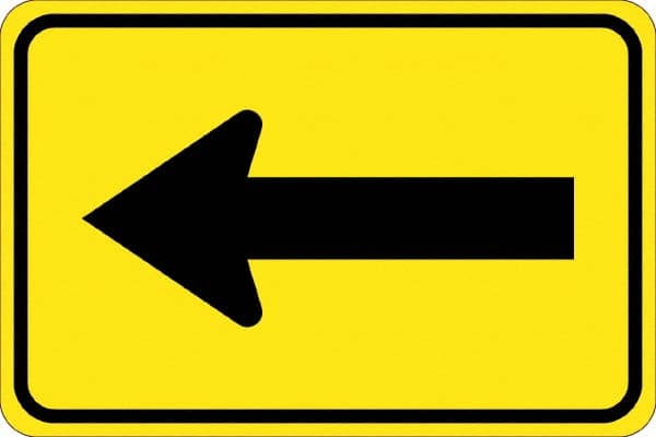 NMC - "Left Arrow", 30" Wide x 30" High, Aluminum Traffic Control Signs - 0.08" Thick, Black on Yellow, High Intensity Reflectivity, Diamond, Post Mount - Makers Industrial Supply